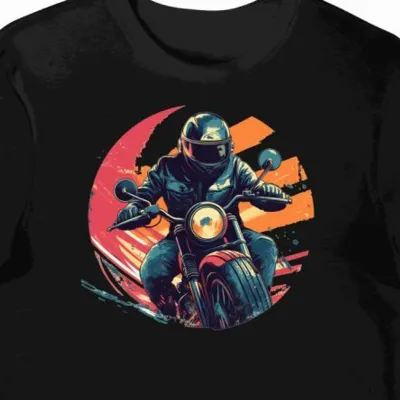 Koszulka męska czarna z grafiką motocyklisty