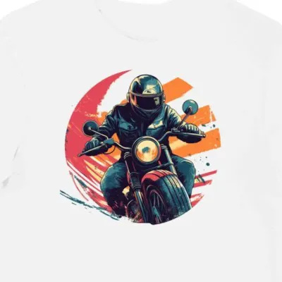 Koszulka męska biała z wzorem motocyklisty