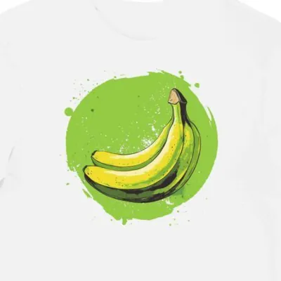 Koszulka męska biała z nadrukiem dwóch bananów na zielonym tle