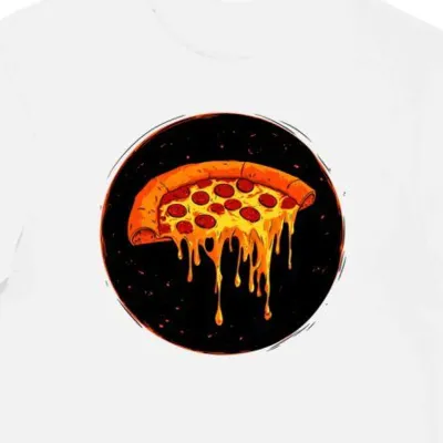 Koszulka męska biała z grafiką ociekającej, roztopionej pizzy z pepperoni