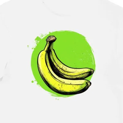 Koszulka męska biała z nadrukiem dwóch bananów na zielonym tle