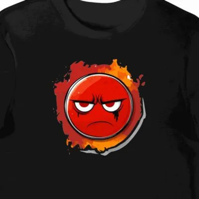 Koszulka męska czarna z grafiką czerwonego, zmartwionego emoji