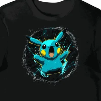 Koszulka męska czarna z wizerunkiem niebieskiego Pikachu