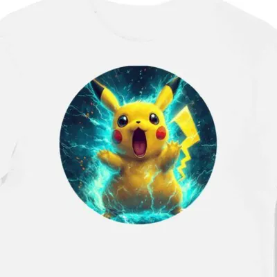 Koszulka męska biała Pikachu z błyskawicami, dla fanów Pokemon