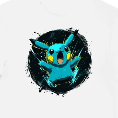 Koszulka męska biała z niebieskim Pikachu i efektem błyskawic