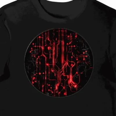 Koszulka męska czarna z motywem czerwonych linii cyberpunk