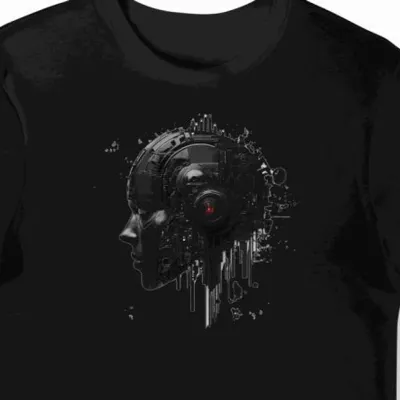 Koszulka męska czarna z motywem cyberpunk dla miłośników nowoczesnych technologii