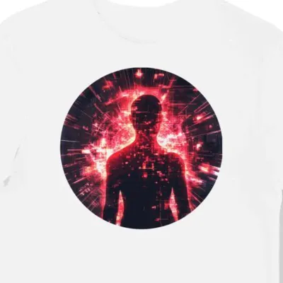 Koszulka męska biała z motywem cyberpunkowego blasku