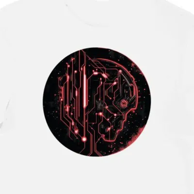 Koszulka męska biała z nadrukiem cyberpunkowych linii