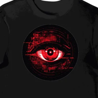 Koszulka męska czarna z nadrukiem cyberpunkowego czerwonego oka