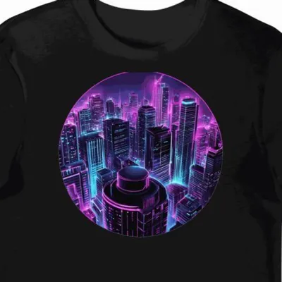 Koszulka męska czarna z grafiką Cyberpunk Neon