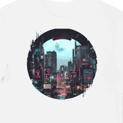 Koszulka męska biała z motywem neonu cyberpunk