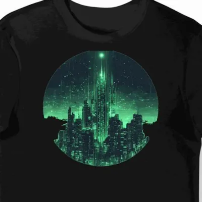 Koszulka męska czarna z grafiką Cyber Tower