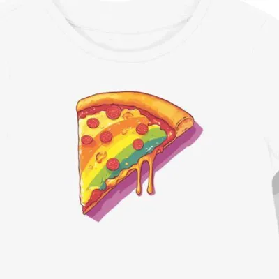 Koszulka damska biała z grafiką pizzy w stylu groovy
