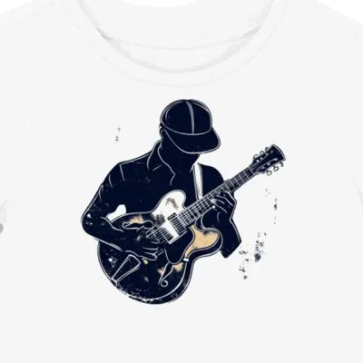 Koszulka damska biała z motywem gitarzysty retro