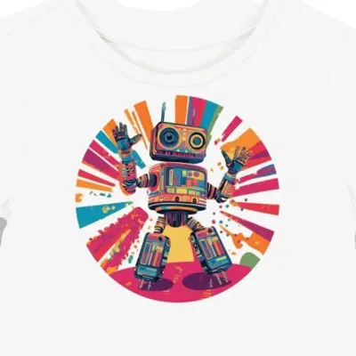 Koszulka damska biała z nadrukiem robota lofi