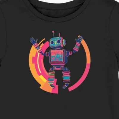 Koszulka damska czarna z grafiką retro robota
