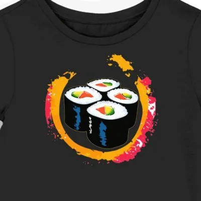 Koszulka damska czarna z motywem sushi dla fanów azjatyckiej kuchni