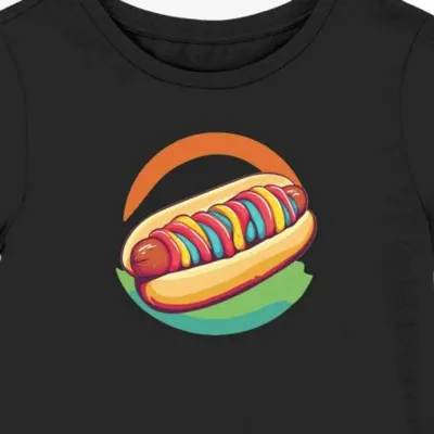 Koszulka damska czarna z nadrukiem apetycznego hotdoga