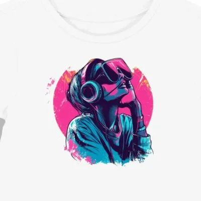 Koszulka damska biała z motywem fotografa i muzyki (2)