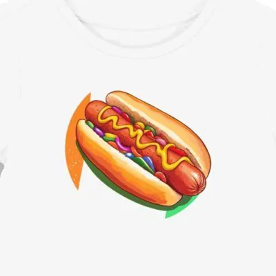 Koszulka damska biała z nadrukiem hot doga w stylu groovy