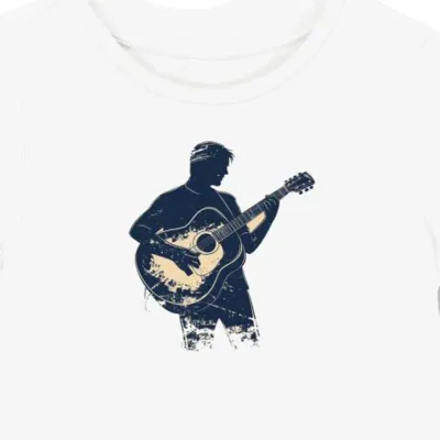 Koszulka damska biała z nadrukiem gitarzysty vintage