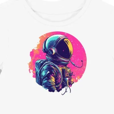 Koszulka damska biała z nadrukiem astronauty słuchającego muzyki