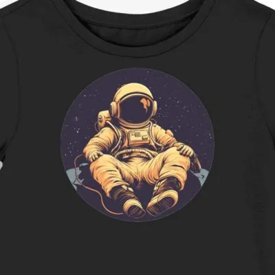 Koszulka damska czarna z grafiką astronoma z muzyką