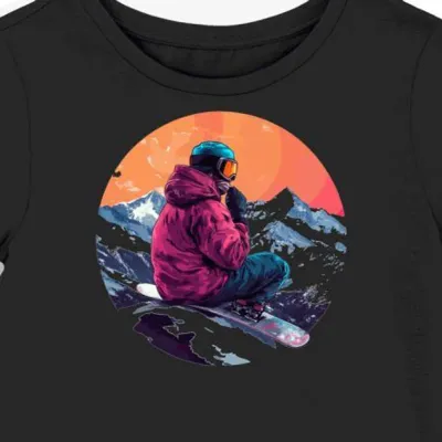 Koszulka damska czarna z nadrukiem snowboardzisty
