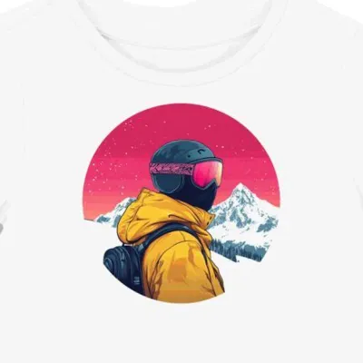 Koszulka damska biała z motywem muzycznego snowboardzisty