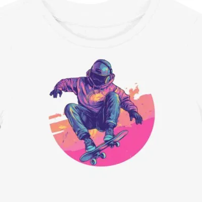 Koszulka damska biała z nadrukiem skateboardera w stylu elektrycznym