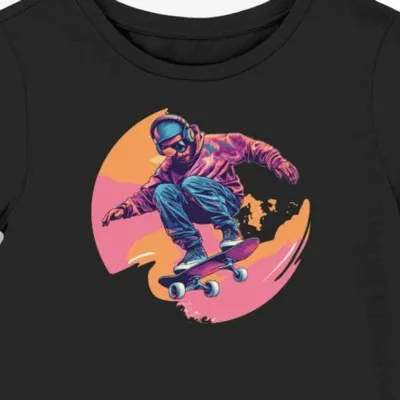 Koszulka damska czarna z grafiką skateboardzisty