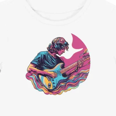 Koszulka damska biała z motywem gitarzysty