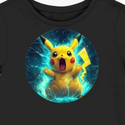 Koszulka damska czarna z motywem zaskoczonego Pikachu dla fanów memów