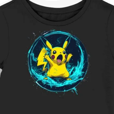 Koszulka damska czarna z grafiką zaskoczonego Pikachu dla miłośników memów