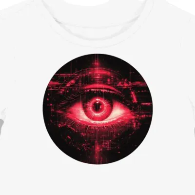 Koszulka damska biała z grafiką cybernetycznego oka