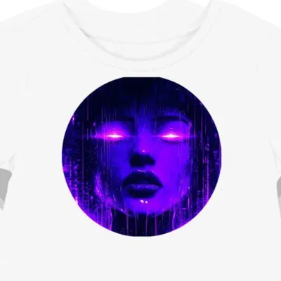 Koszulka damska biała z motywem cyberpunkowej twarzy