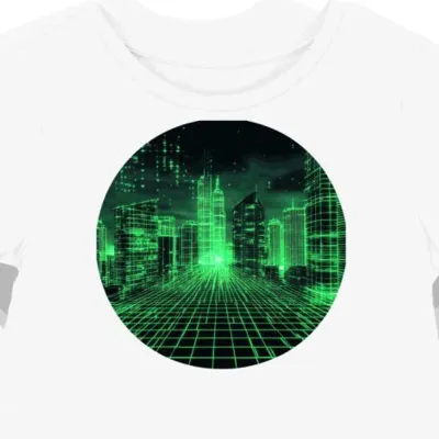 Koszulka damska biała z motywem neonowe miasta cyberpunk