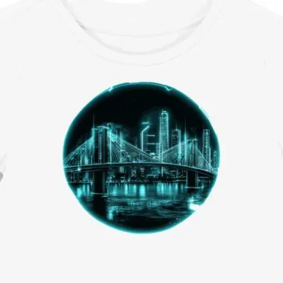 Koszulka damska biała z grafiką cyberpunkowego mostu
