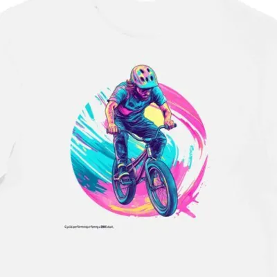 Koszulka męska biała z motywem akrobacji BMX