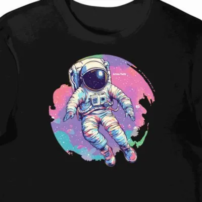 Koszulka męska czarna z nadrukiem astronauty w przestrzeni