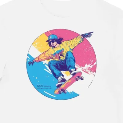 Koszulka męska biała z nadrukiem skateboardera