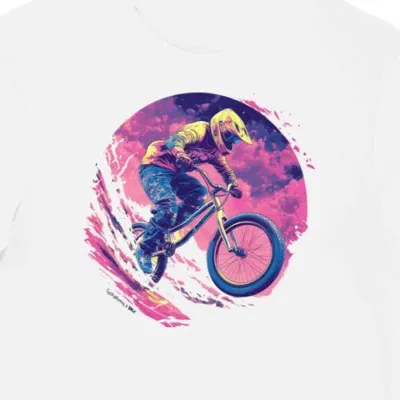 Koszulka męska biała z nadrukiem BMX dla fanów rowerowych akrobacji