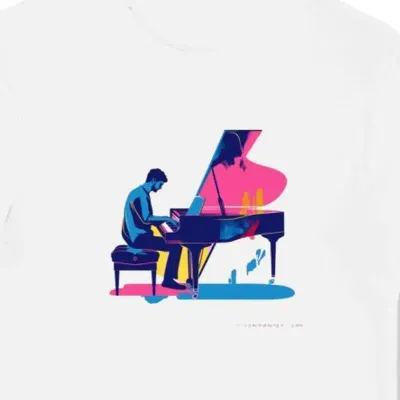 Koszulka męska biała z motywem piano