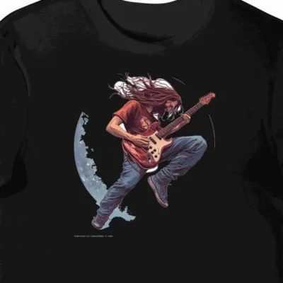 Koszulka męska czarna z motywem gitarzysty dla fanów rocka
