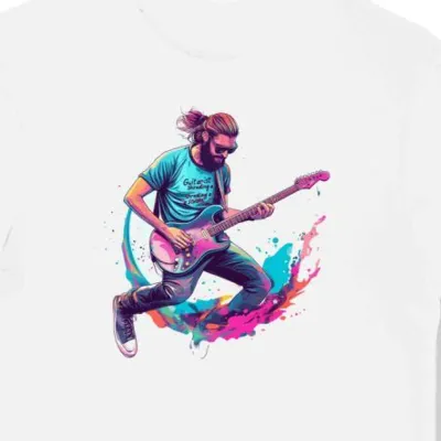 Koszulka męska biała z grafiką gitarzysty elektrycznego