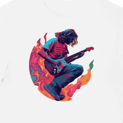 Koszulka męska biała z nadrukiem gitarzysty (2)