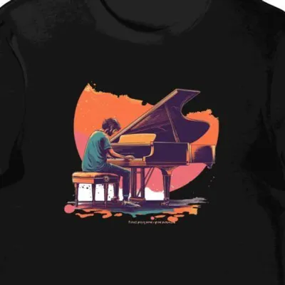Koszulka męska czarna z grafiką pianisty