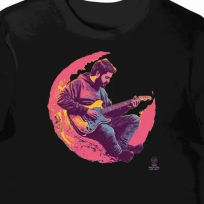 Koszulka męska czarna z nadrukiem gitarzysty w stylu dreamscape