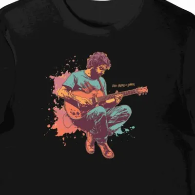 Koszulka męska czarna z motywem gitarzysty elektrycznego
